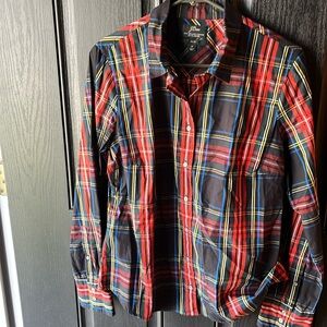 J.Crew organic cotton plaid button up long sleeve top, size 12